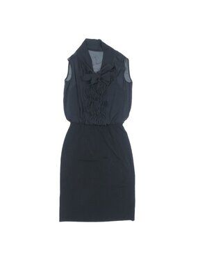 Max Mara Studio Frill Ribbon Sheer Dress Knee Length Sleeveless Black